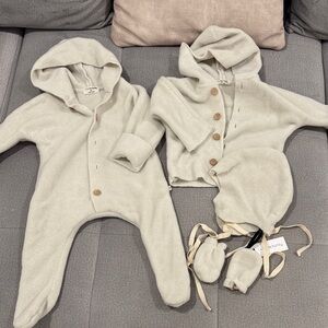 Soft Cream Kids Footie Set with Hood
